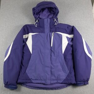 LL Bean Womens Purple Colorblock Insulated Hooded Ski Jacket Size S 0JNH8